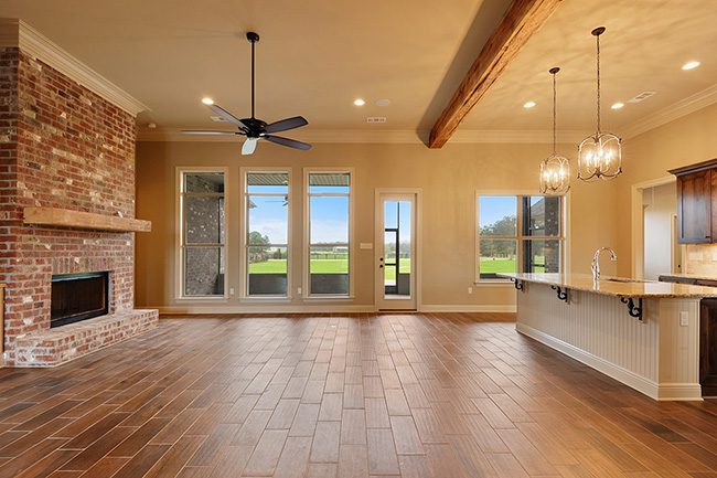 Large family room windows giving an open and airy feel.